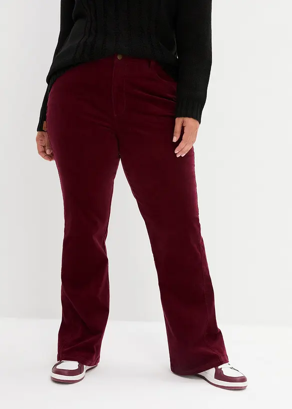 High Waist-slengbukse i kordfl&oslash;yel med stretch og komfortlinning, bonprix