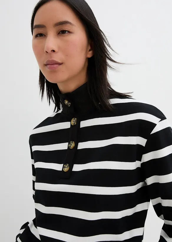 Lang sweatshirt med troyer-krage, bonprix