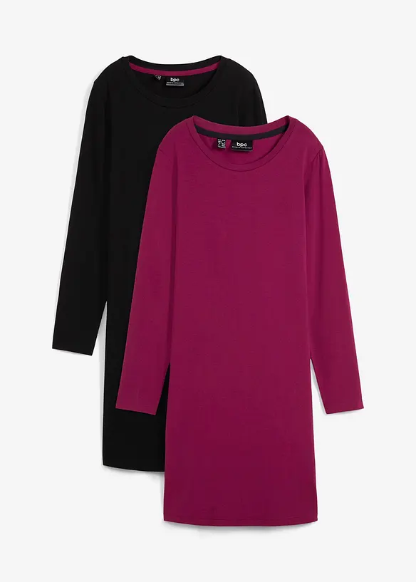Figurnær jerseykjole i bomull med stretch (2-pack), bonprix