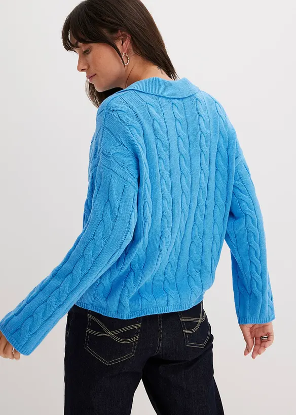 Oversized, kabelstrikket genser i myk bomull med kasjmir, bonprix