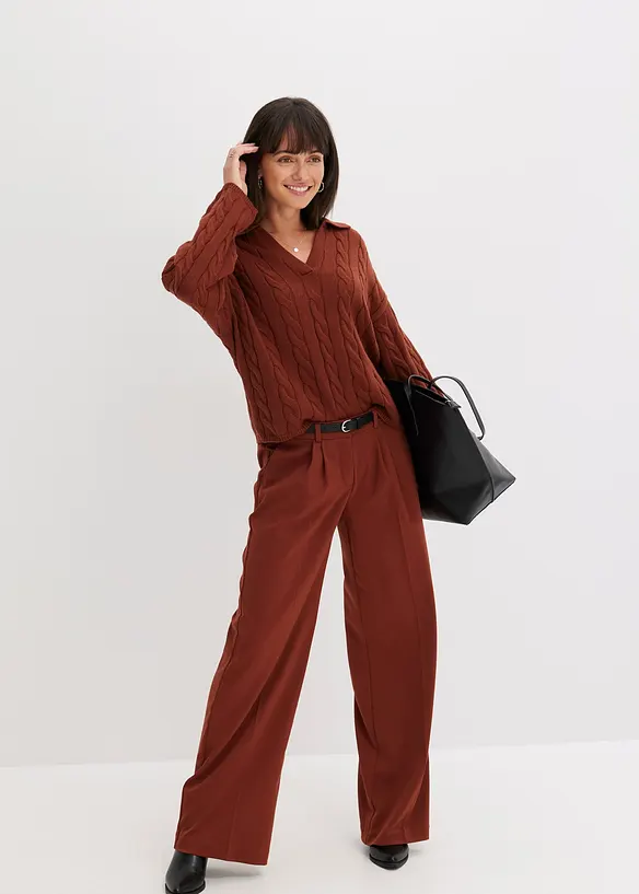 Oversized, kabelstrikket genser i myk bomull med kasjmir, bonprix