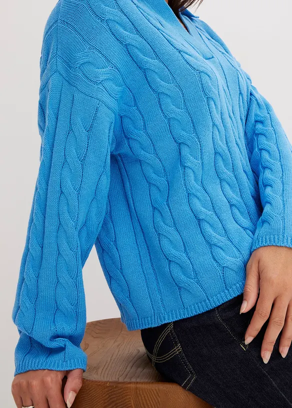 Oversized, kabelstrikket genser i myk bomull med kasjmir, bonprix