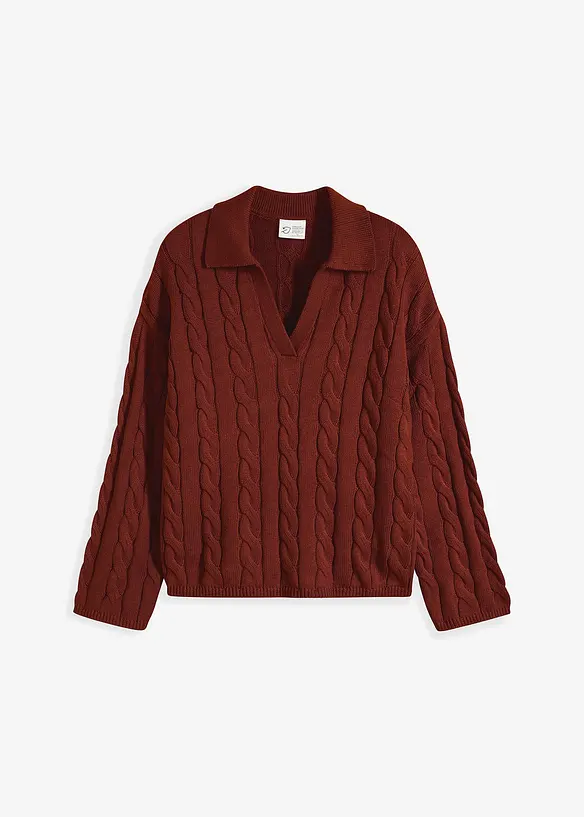 Oversized, kabelstrikket genser i myk bomull med kasjmir, bonprix