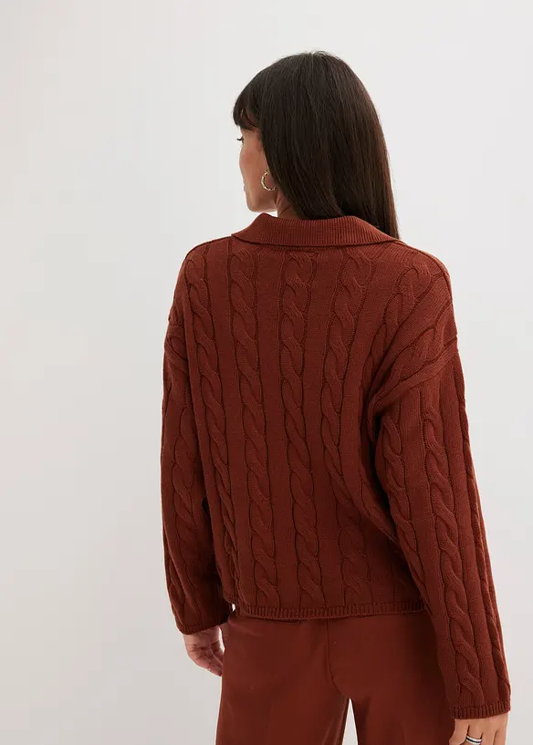 Oversized, kabelstrikket genser i myk bomull med kasjmir, bonprix