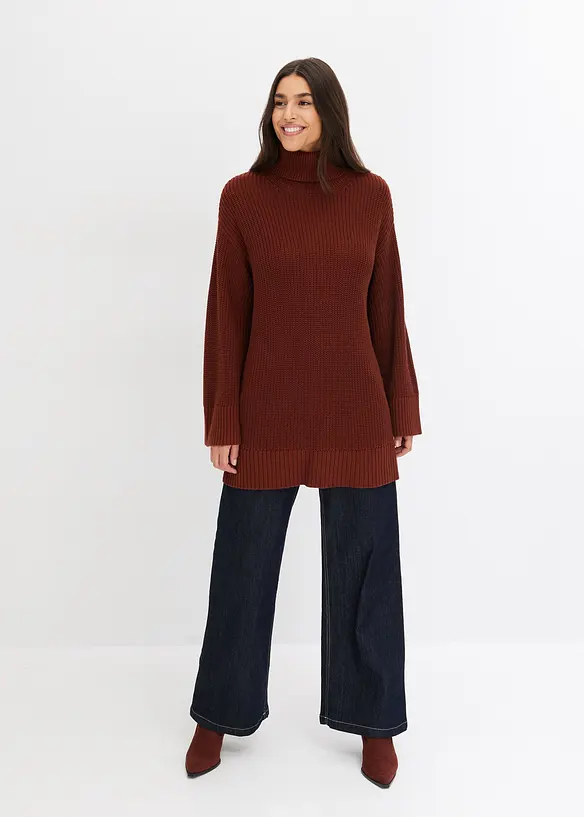 Oversized genser i bomullsmiks med vid, høy hals, bonprix