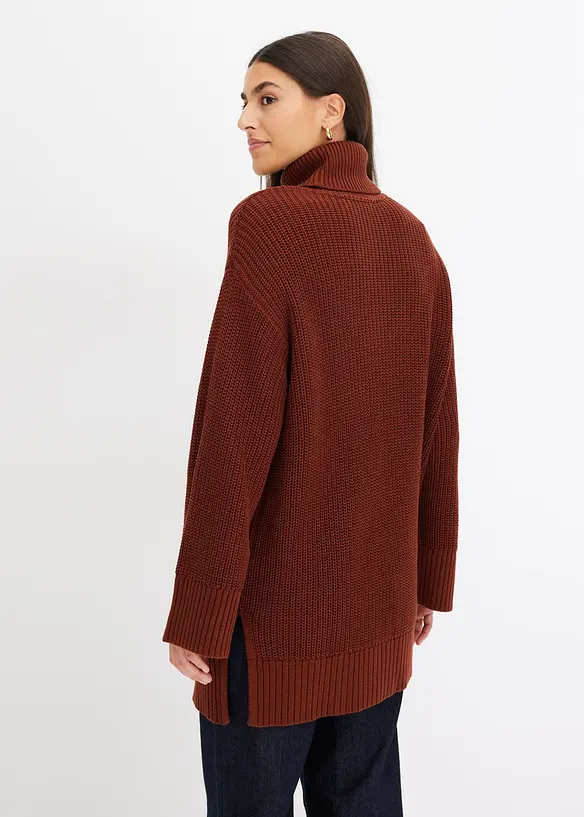 Oversized genser i bomullsmiks med vid, høy hals, bonprix
