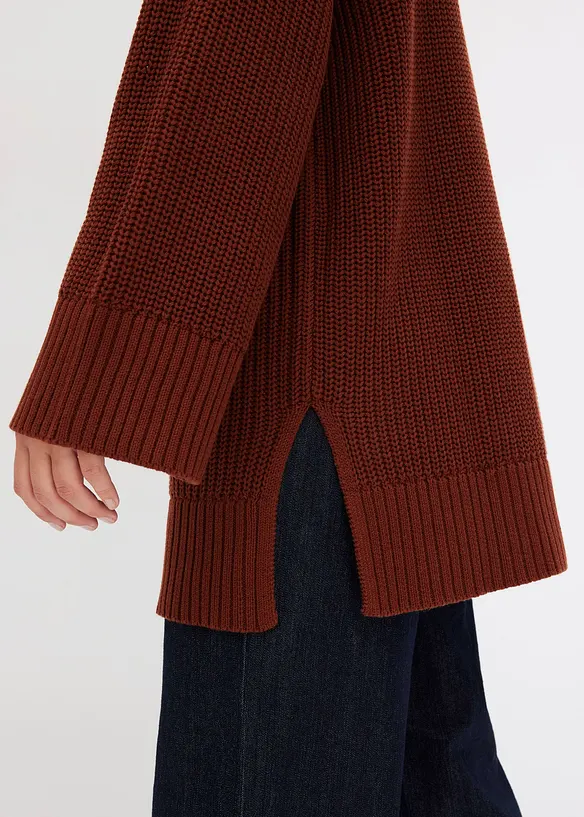 Oversized genser i bomullsmiks med vid, høy hals, bonprix
