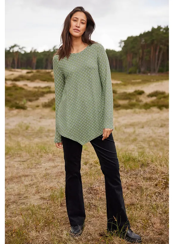 Stretch-cordbukse med sleng og High Waist-komfortlinning, bonprix
