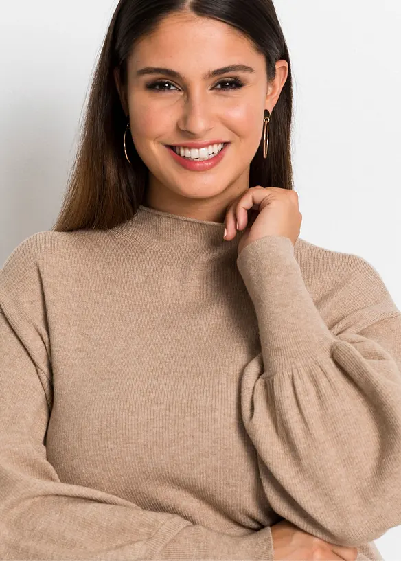 Strikket genser med ballongermer, bonprix