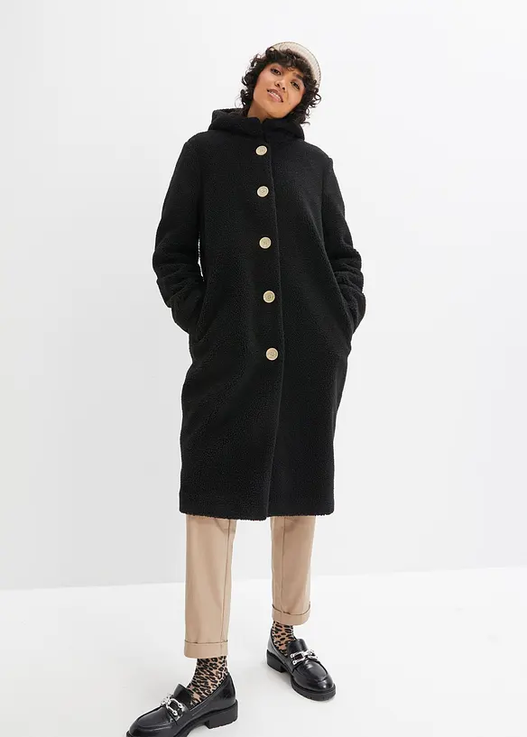 Kåpe i pilé med hette og lommer, bonprix