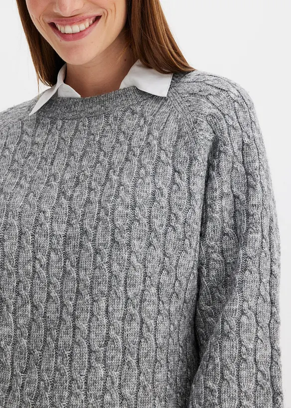 Oversized genser med flettemønster, bonprix