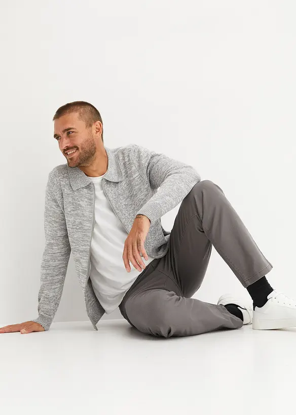 Cardigan med glidelås, krage og resirkulert bomull, bonprix