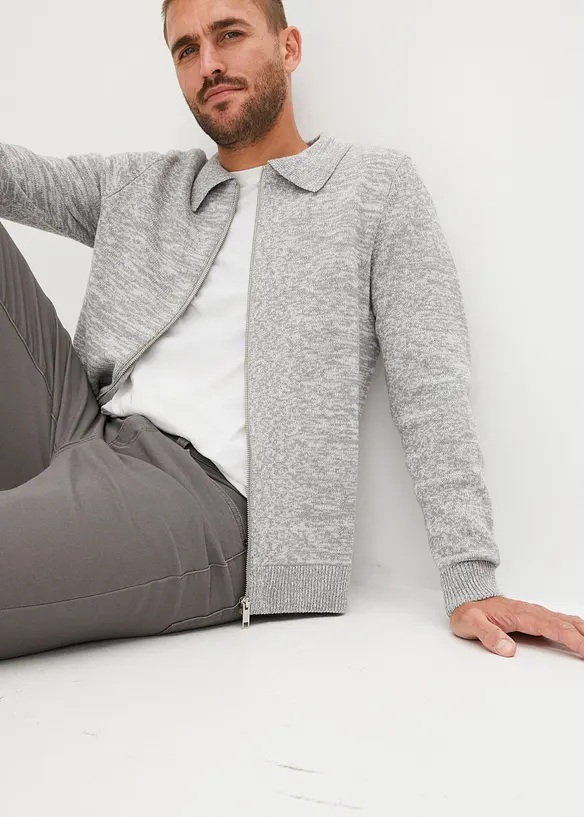 Cardigan med glidelås, krage og resirkulert bomull, bonprix