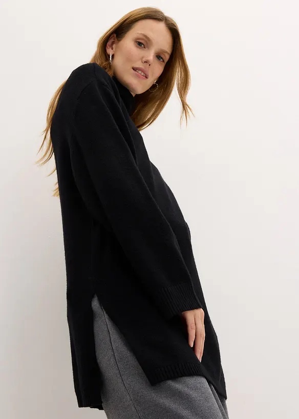 Lang finstrikket genser i viskosemiks med splitter i siden, bonprix