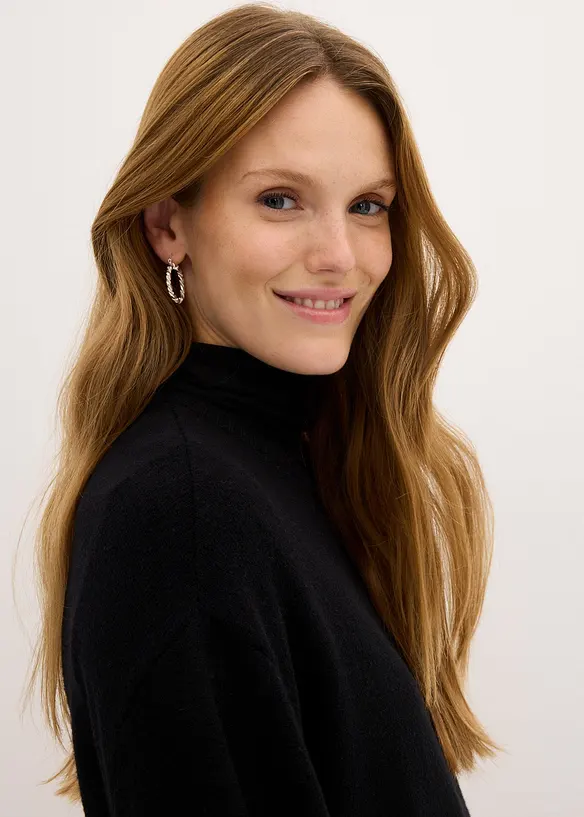 Lang finstrikket genser i viskosemiks med splitter i siden, bonprix