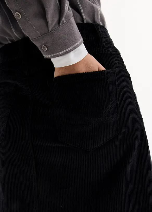 Stretch-cordskj&oslash;rt med knappestolpe, midi-lengde, bonprix