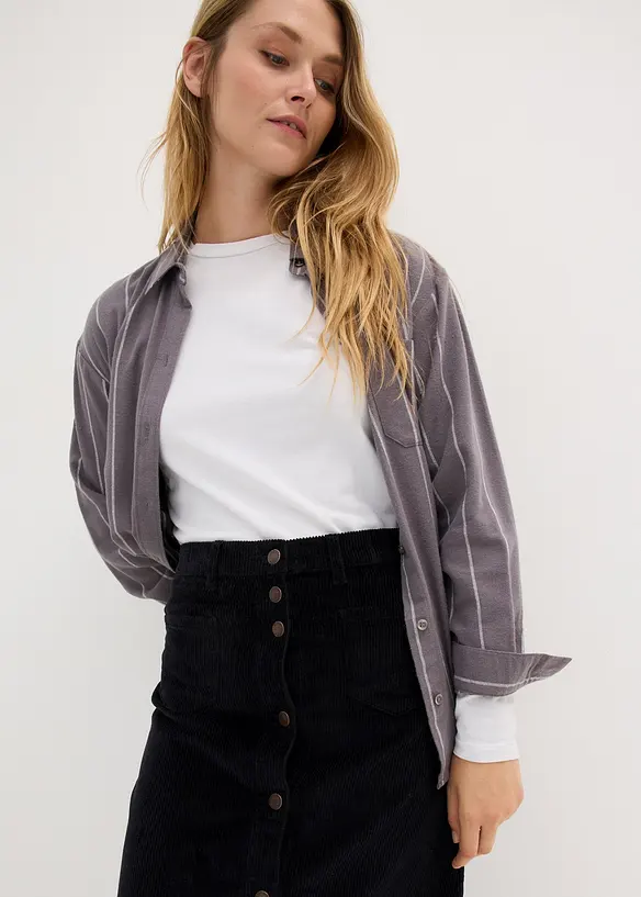 Stretch-cordskj&oslash;rt med knappestolpe, midi-lengde, bonprix