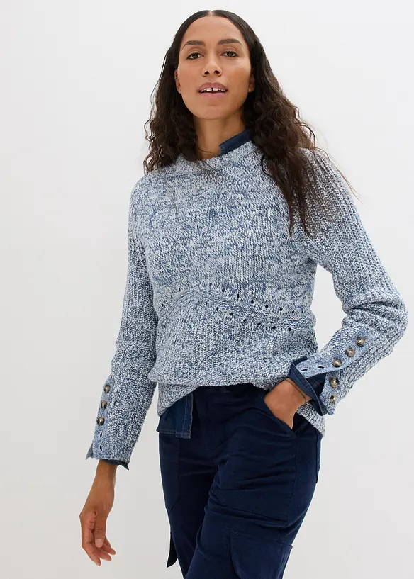 Strikket genser med knapper, bonprix