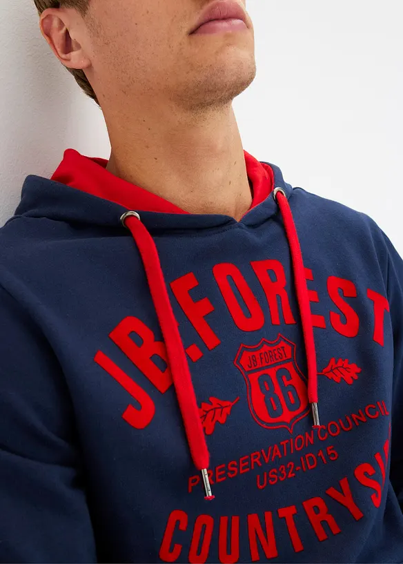 Sweatshirt med hette og Flock-print, bonprix