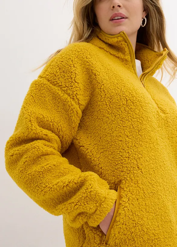 Oversized fleecegenser med høy kant i halsen og lommer, bonprix