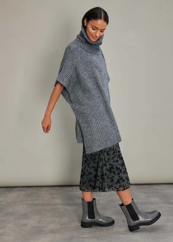 Poncho-genser med ullandel, bonprix