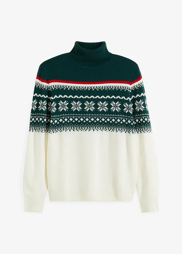 Genser med høy hals og koftemønster, bonprix