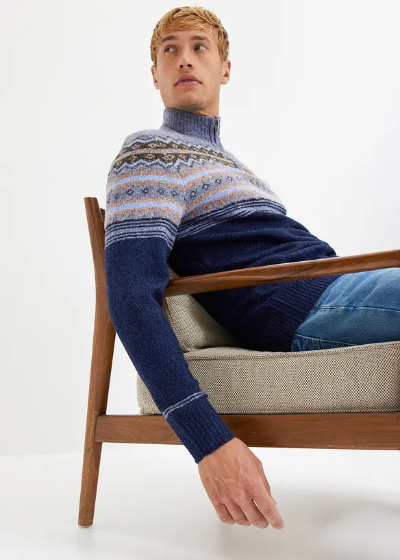 Genser med koftemønster og høy kant i halsen, bonprix