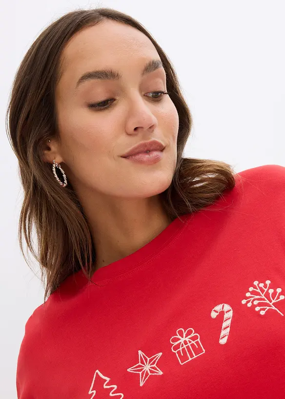 Brodert langermet julegenser, oversized, bonprix