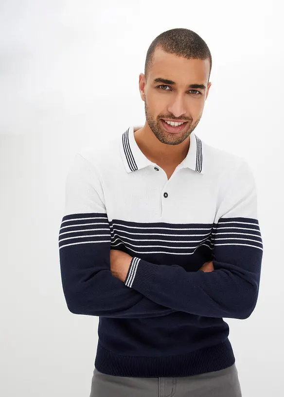 Finstrikket genser med krage og resirkulert bomull, bonprix