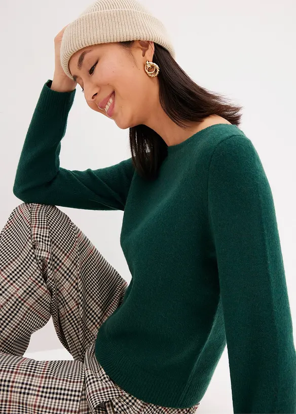 Strikket genser med b&aring;thals, bonprix