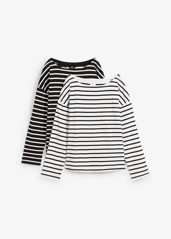 Langermet topp i 100 % &oslash;kologisk bomull (2-pack), bonprix