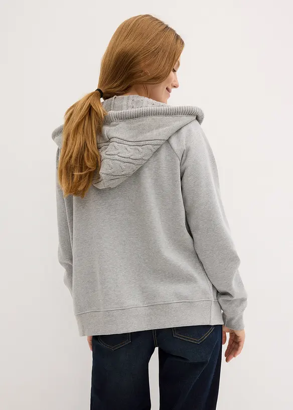 Sweatshirt med glidelås, strikket hette og lommer, bonprix