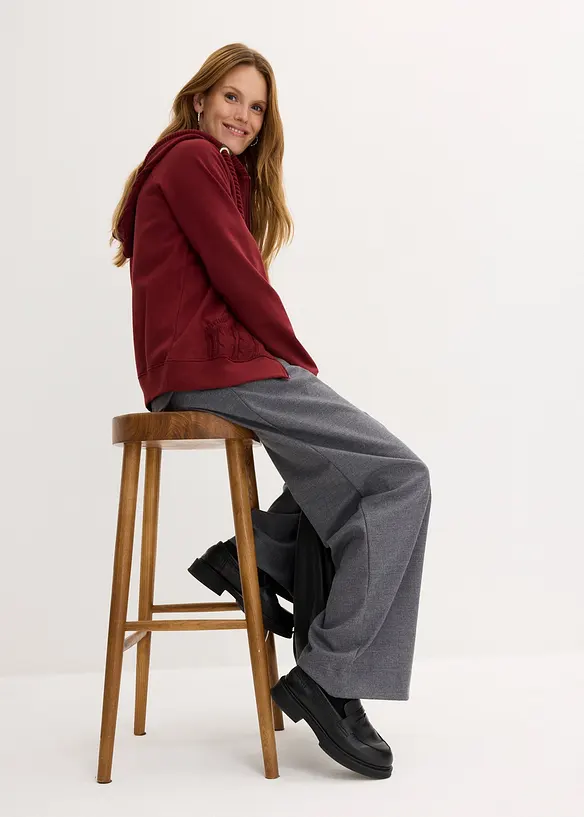 Sweatjakke med strikket hette og lommer, bonprix