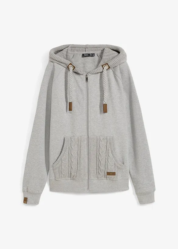 Sweatshirt med glidelås, strikket hette og lommer, bonprix