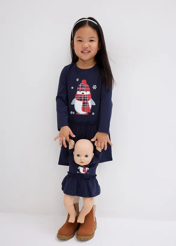 Jerseykjole og dukkekjole i 100% økologisk bomull (2-delt sett), bonprix