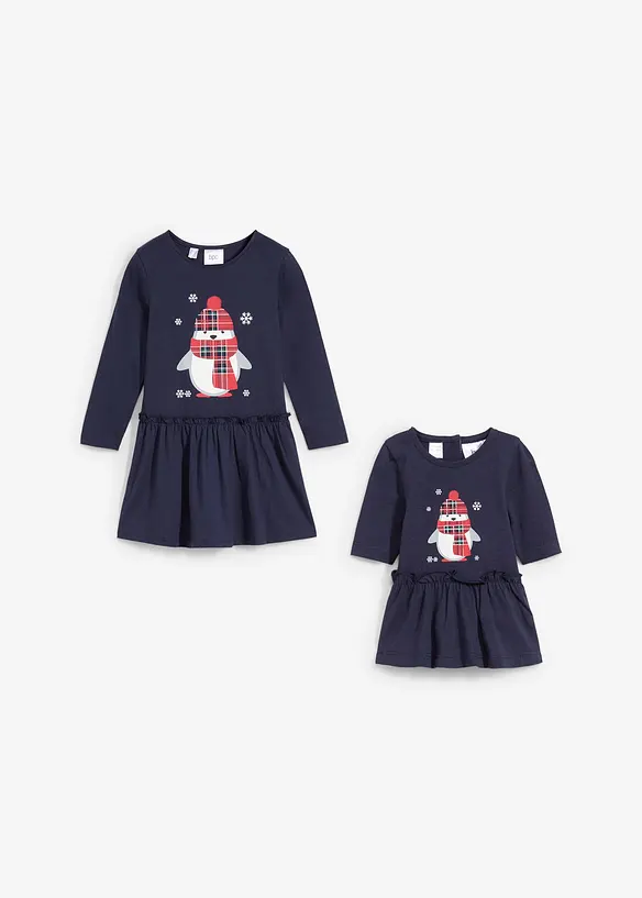 Jerseykjole og dukkekjole i 100% økologisk bomull (2-delt sett), bonprix