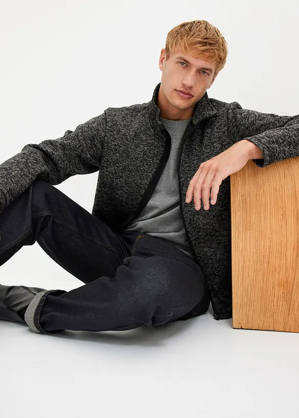 Strikket fleecejakke med teddyfôr, bonprix