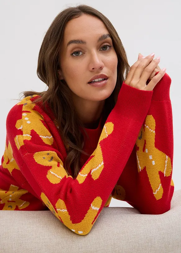 Oversized, finstrikket genser med rund hals, bonprix
