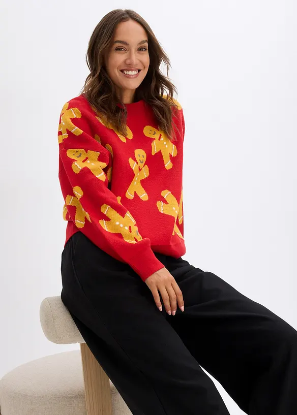 Oversized, finstrikket genser med rund hals, bonprix