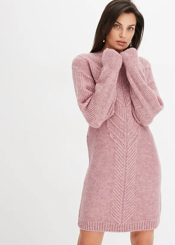 Strikkekjole med trendy flettemønster, bonprix