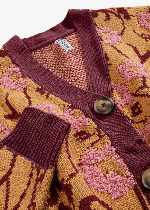 Grovstrikket cardigan med blomstermønster, bonprix
