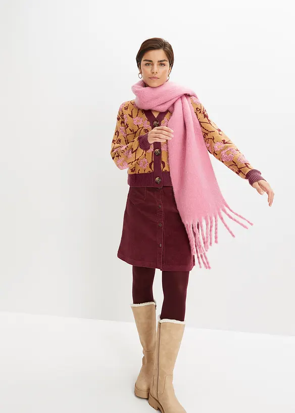 Grovstrikket cardigan med blomstermønster, bonprix