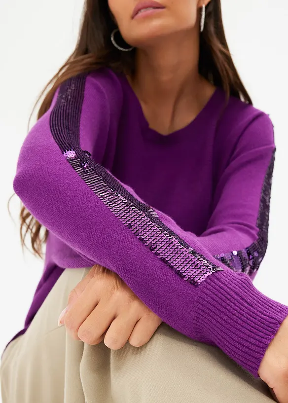 Finstrikket genser med paljetter, bonprix