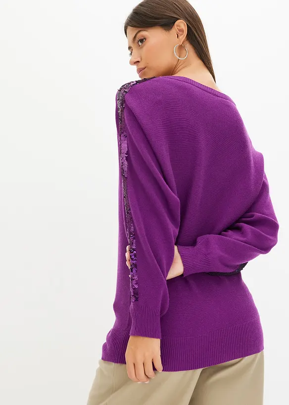 Finstrikket genser med paljetter, bonprix