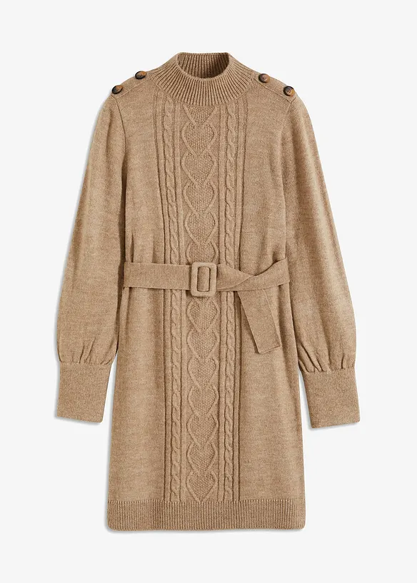 Strikket kjole med belte, bonprix