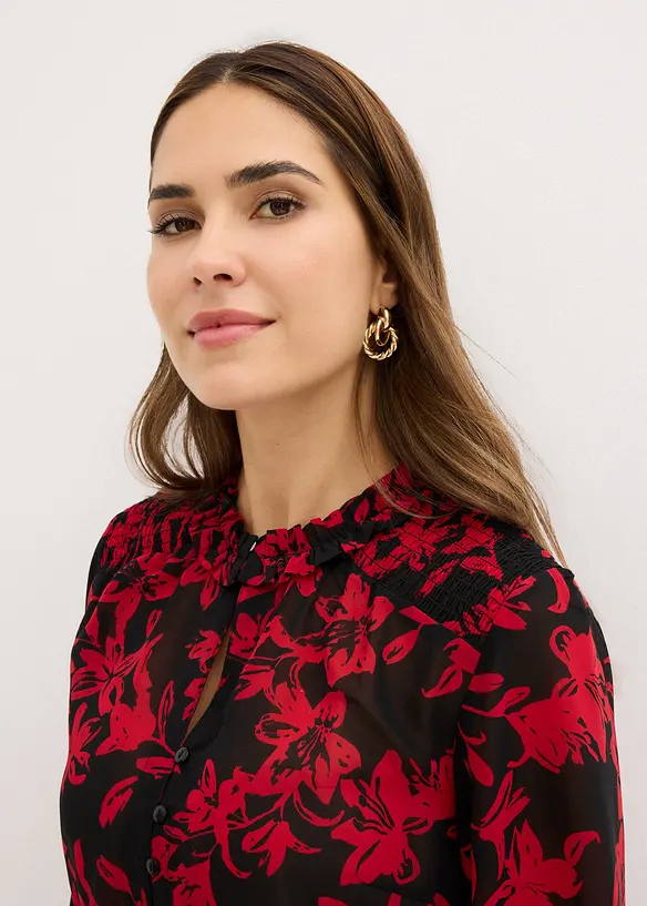 Chiffonbluse med vaflede detaljer, bonprix