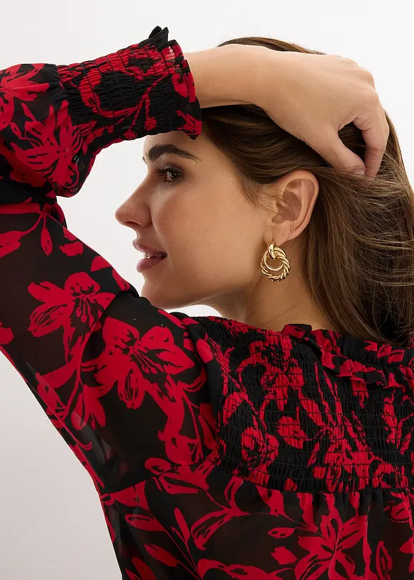 Chiffonbluse med vaflede detaljer, bonprix