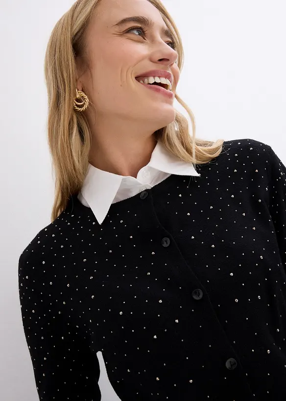 Cardigan med strass, bonprix