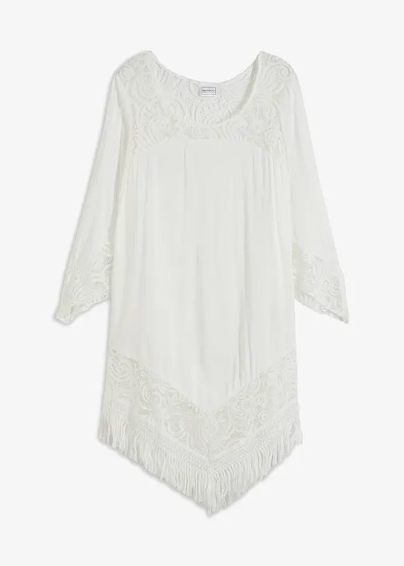 Strandtunika i viskose med blonder, bonprix