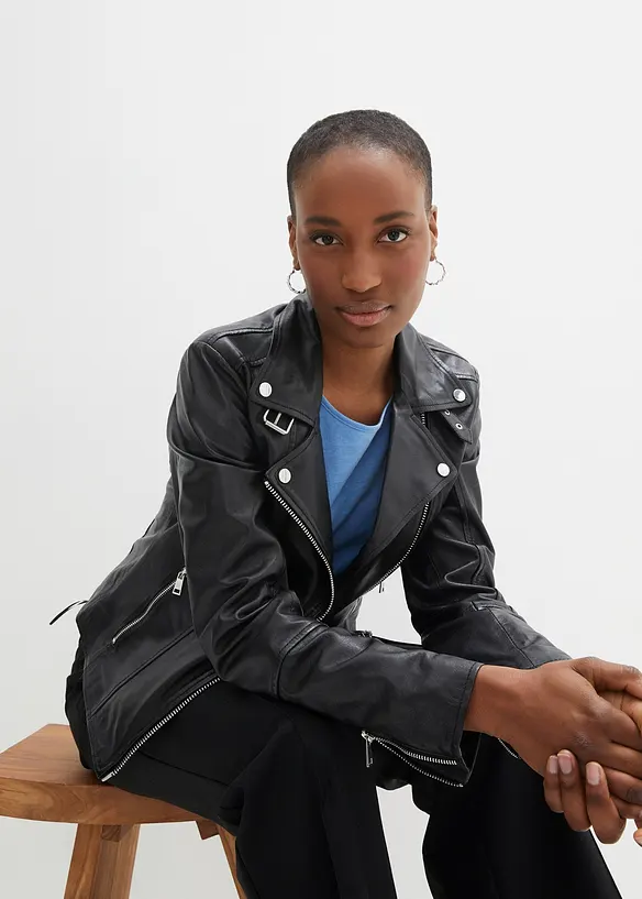 Bikerjakke i nappaskinn, bonprix